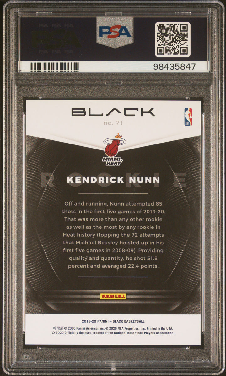 2019 Panini Black Kendrick Nunn Silver Rookie /65 PSA 10| Killer