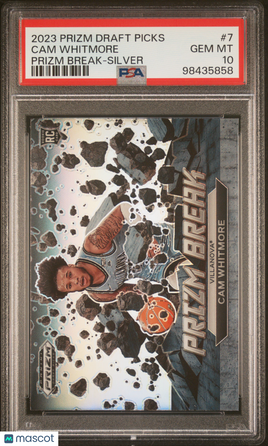 2023 Panini Prizm Draft Picks Prizm Break Cam Whitmore Silver Rookie PSA 10