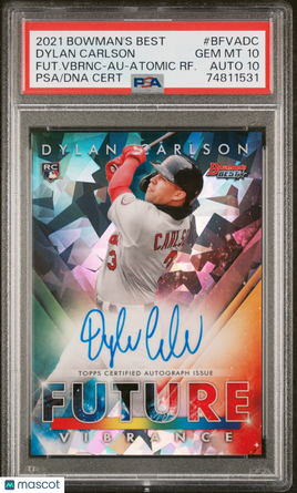 2021 Bowman's Best Future Vibrance Dylan Carlson Atomic Refractor /25 PSA 10