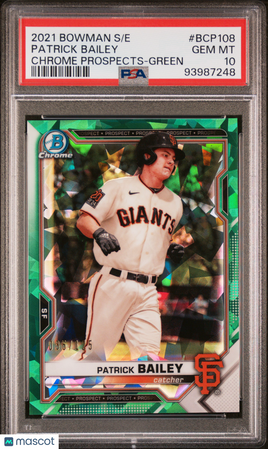 2021 Bowman Sapphire Edition Chrome Prospects Patrick Bailey Green /125 PSA 10