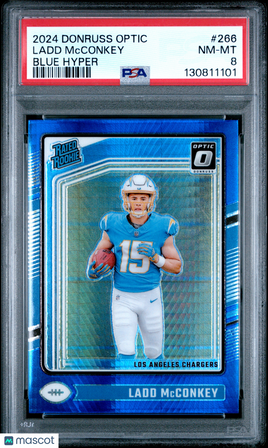 2024 Panini Donruss Optic Ladd Mcconkey Blue Hyper Rookie PSA 8
